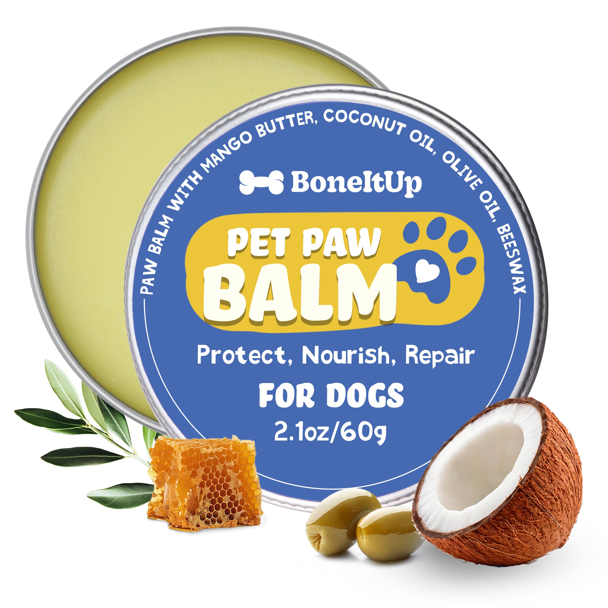 All-Natural Pet Paw Balm for Dogs – Paw Wax Soother with Mango Butter, Coconut Oil & Beeswax – 2.1 oz