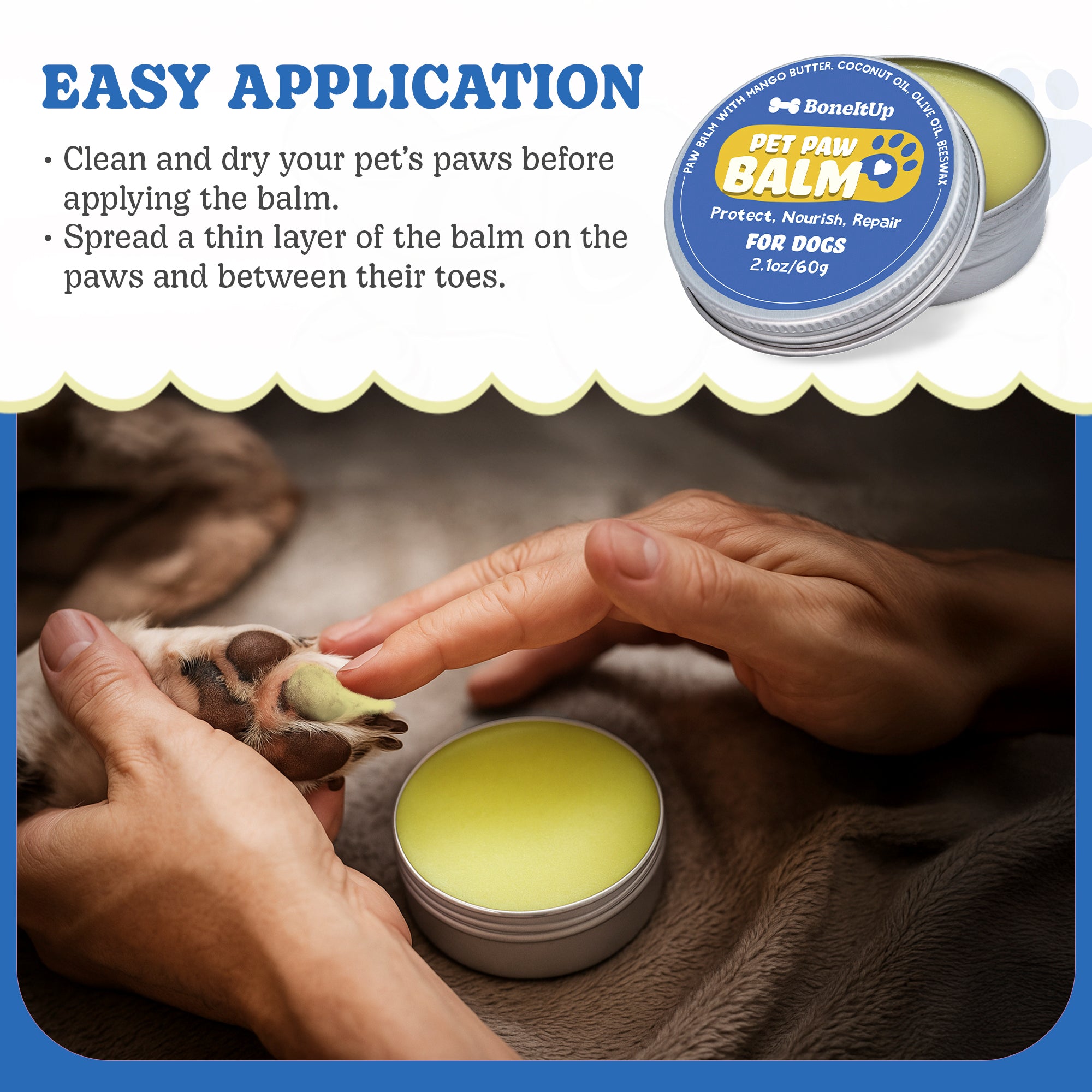 All-Natural Pet Paw Balm for Dogs – Paw Wax Soother with Mango Butter, Coconut Oil & Beeswax – 2.1 oz